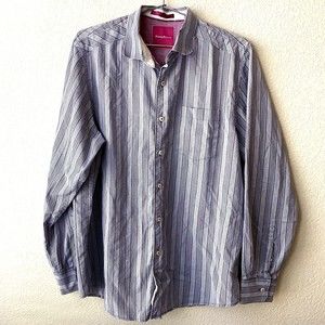 Tommy Bahama Mens Shirt Size L Cotton Blue White Mini Checks Button Front